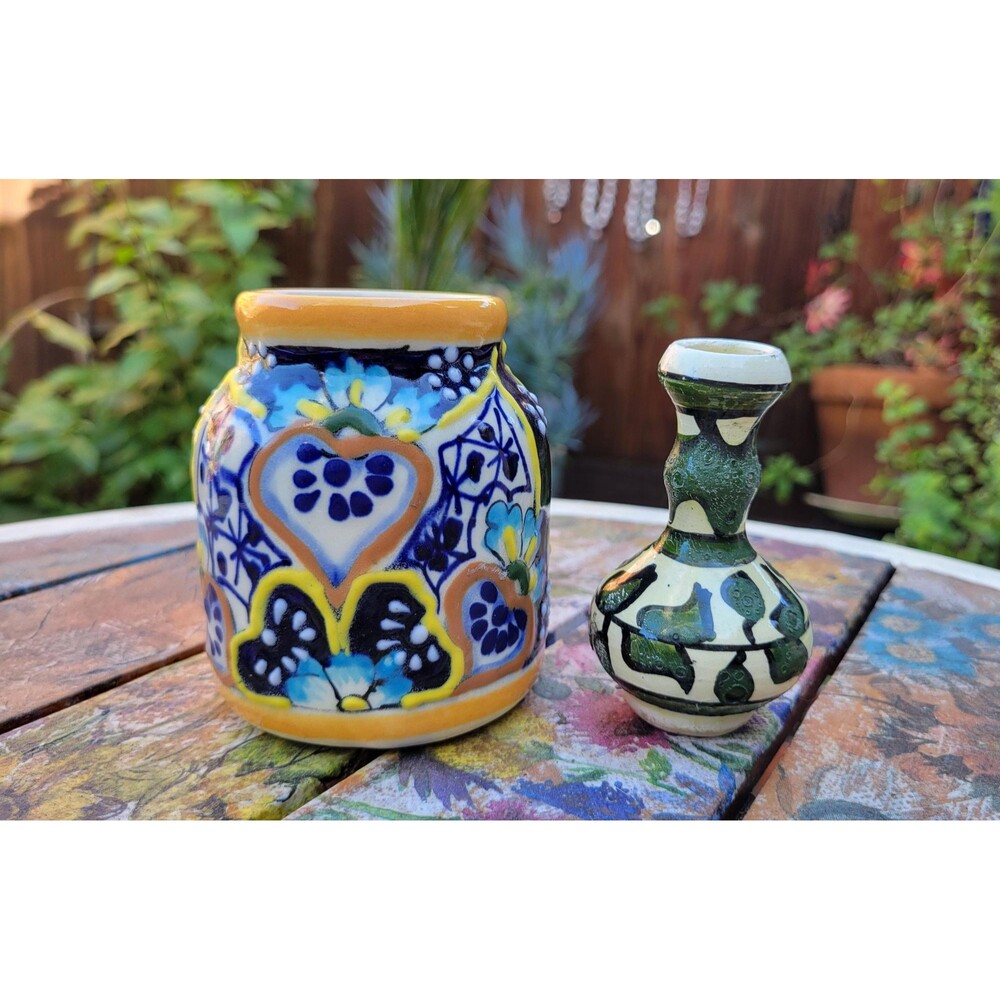 Hand-Painted Talavera Mexican Pottery Vases - Set of 2 Smalls